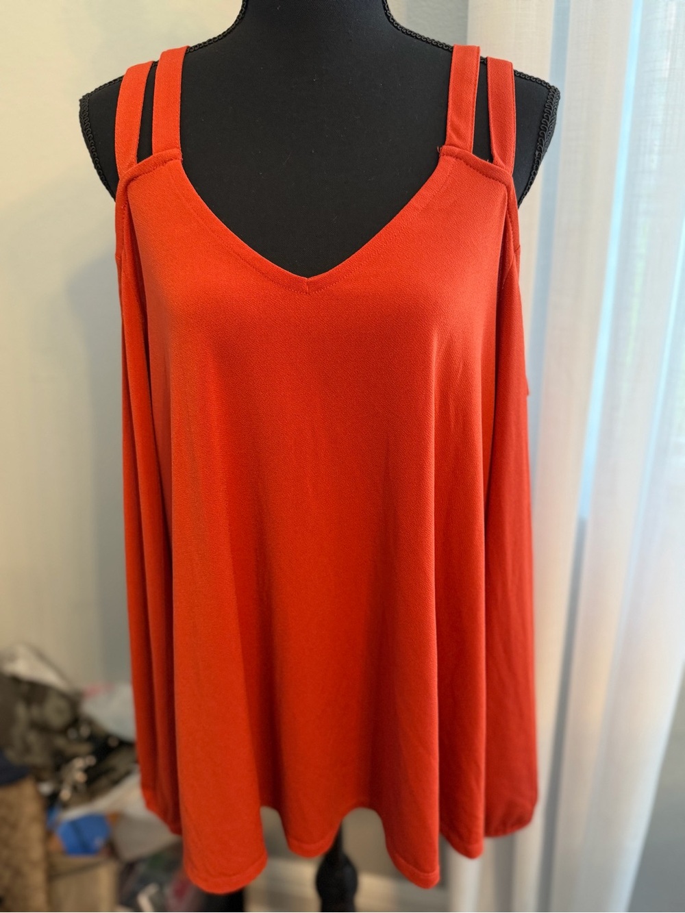 Torrid Double-Strap Cold-Shoulder V-Neck Tunic in Rust Orange